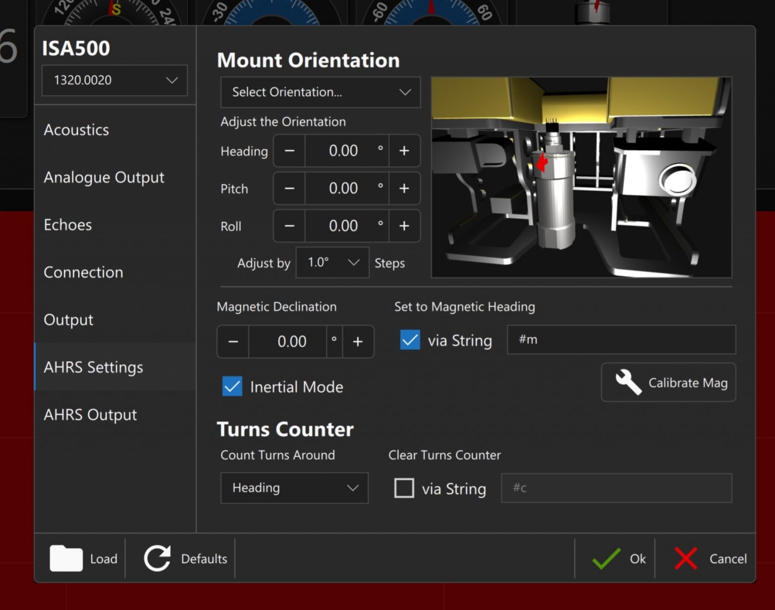 The seaView software's heading, pitch and roll settings can be adjusted with this application