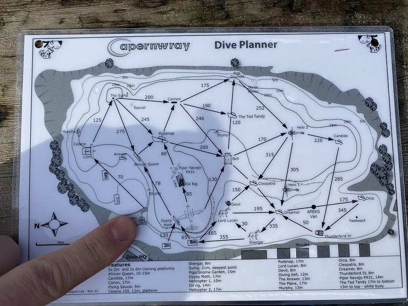 Capernwray Diving Centre chart of wrecks